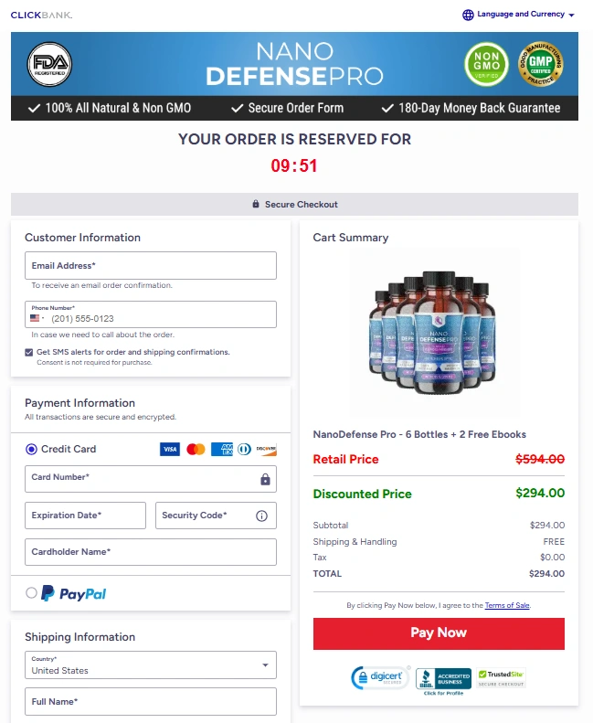 NanoDefense Pro Order Page